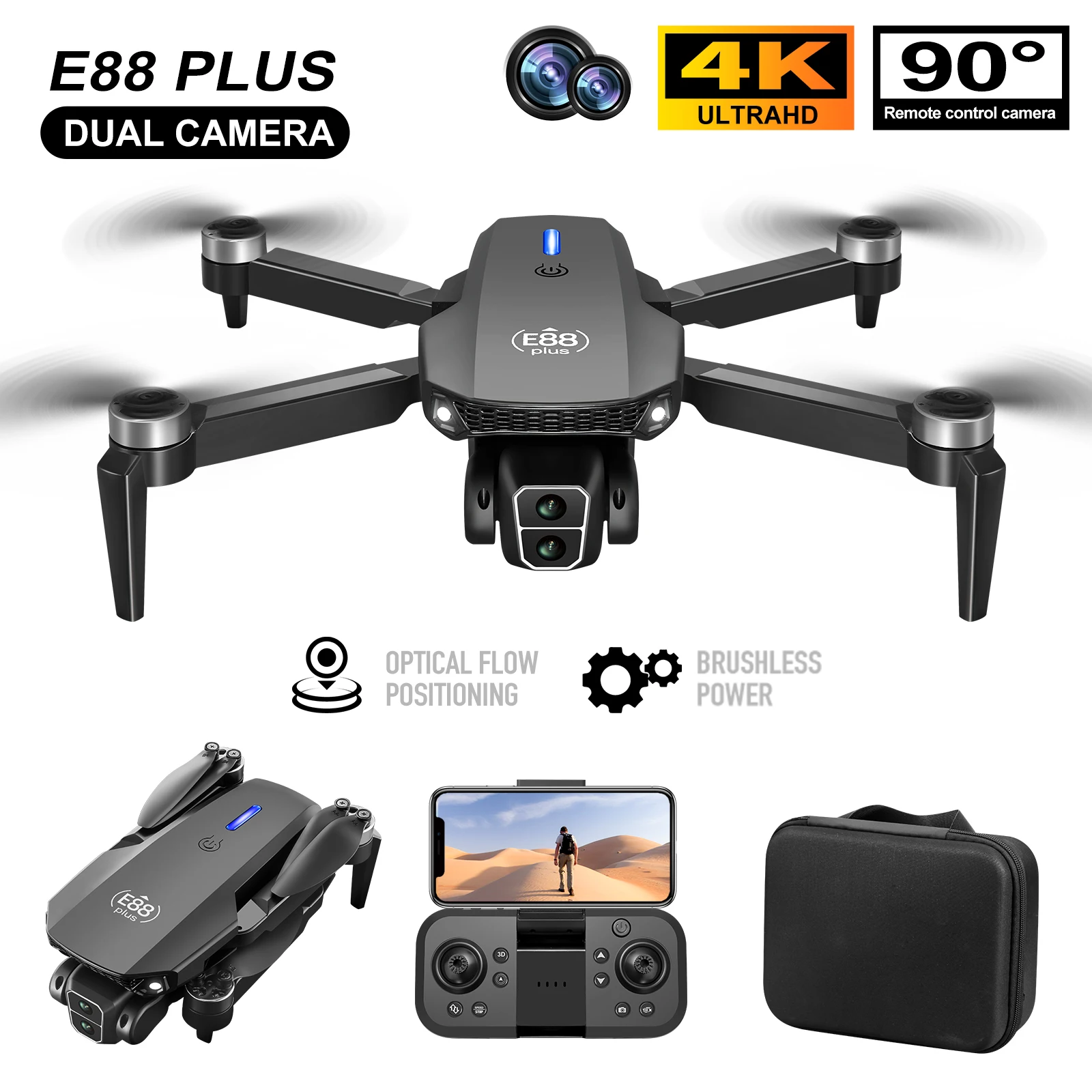 New E88 Plus Quadcopter Drone: - Drone Cinematic ulasan dan harga